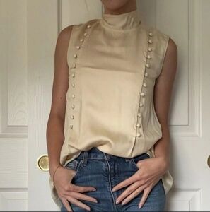 Massimo Dutti Sleveless Mock Neck Button Detail Blouse, Small